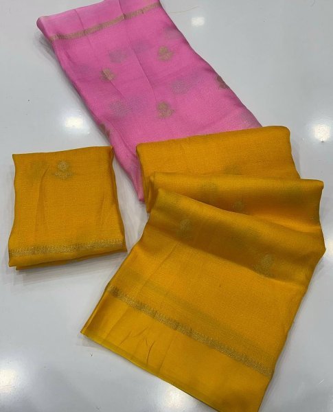 Handloom-Style Yellow and Light Pink Gradient Saree in Khadi Silk Silk Sarees Wholesale