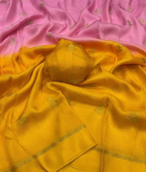 Handloom-Style Yellow and Light Pink Gradient Saree in Khadi Silk Silk Sarees Wholesale