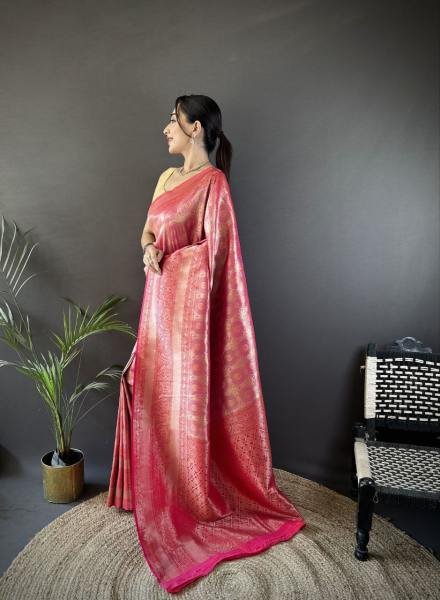 Handpicked Pure Dharmavaram Silk Saree with Copper and Gold Zari Weaving At Best Price Embroidery Sarees Wholesale