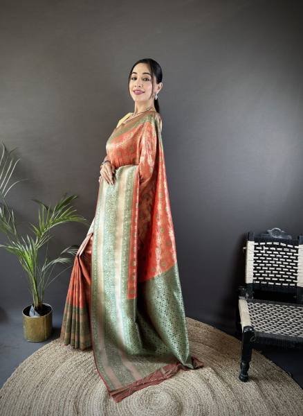 Handpicked Pure Dharmavaram Silk Saree with Copper and Gold Zari Weaving At Best Price Embroidery Sarees Wholesale