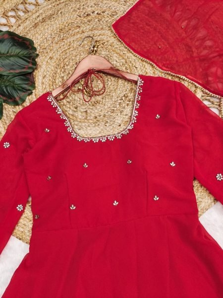  Handwork Fox Georgette Suit Set with Lace Dupatta Perfect for Weddings Embroidery Kurtis 