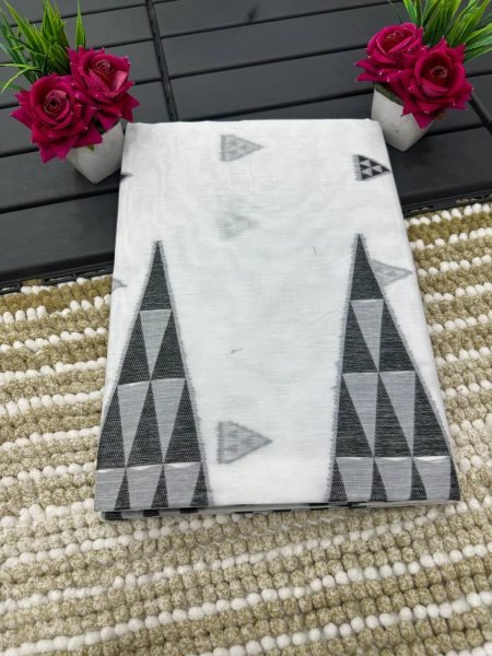 Handwoven White   Black Mercerised Cotton Saree Handloom Mercerised Finish Cotton Sarees Wholesale