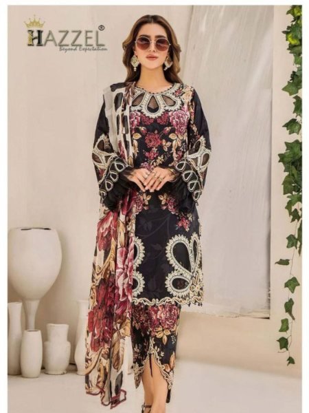 Hazzel Floral Cotton Suit with Heavy Embroidery and Matching Dupatta At Wholesale Price Salwar Kameez