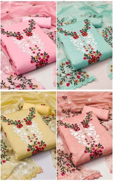 Heavy Chanderi Neck Embroidery Work Dress Material  Punjabi Dress Materials Wholesale