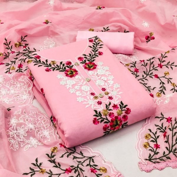 Heavy Chanderi Neck Embroidery Work Dress Material  Punjabi Dress Materials Wholesale