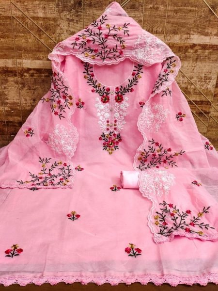 Heavy Chanderi Neck Embroidery Work Dress Material  Punjabi Dress Materials Wholesale