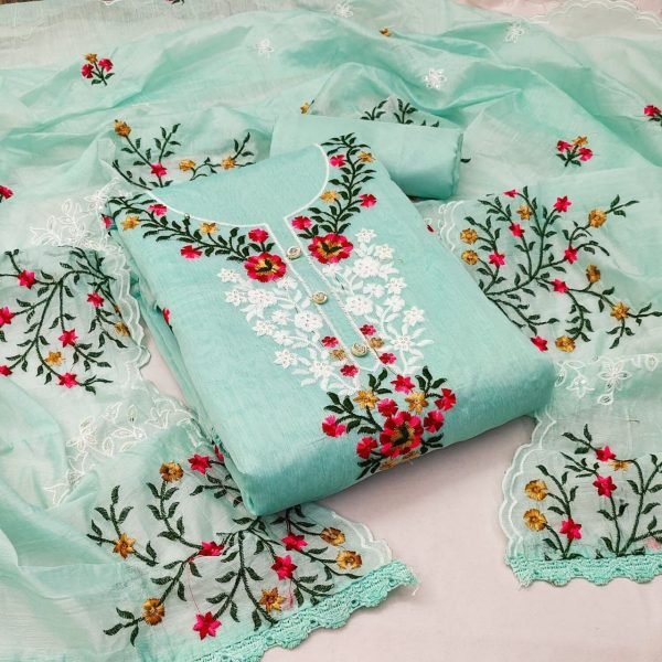 Heavy Chanderi Neck Embroidery Work Dress Material  Punjabi Dress Materials Wholesale