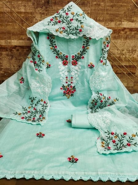 Heavy Chanderi Neck Embroidery Work Dress Material  Punjabi Dress Materials Wholesale