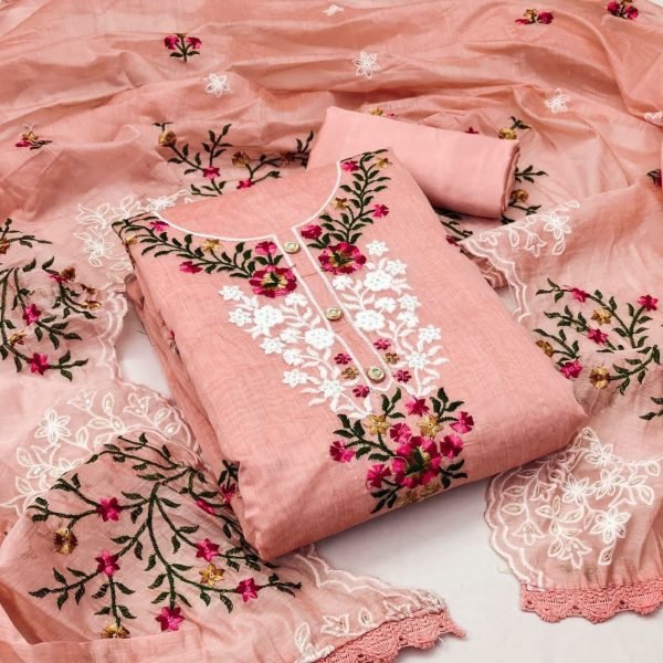 Heavy Chanderi Neck Embroidery Work Dress Material  Punjabi Dress Materials Wholesale