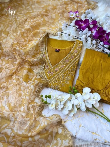 Heavy Chanderi New Afghani Suit Set With Embroidery Work  3 Piece Kurti Set