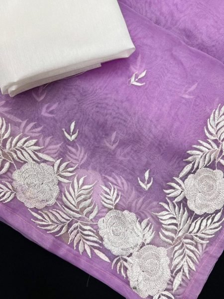 Heavy Chikankari Floral Work Pallu Organza Saree Chikankari Sarees Wholesale