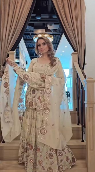 White Chinon Silk Sharara Suit with Sequin Work For Pakistani Wear Ready To Wear Collection