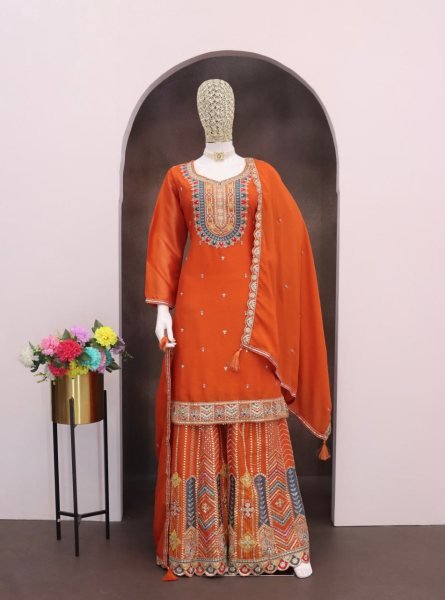 Heavy Chinon With Multi Thread And Zari Embroidery Pakistani Style Suit Shop Wholesale and Save Big Pakistani Suits Wholesale