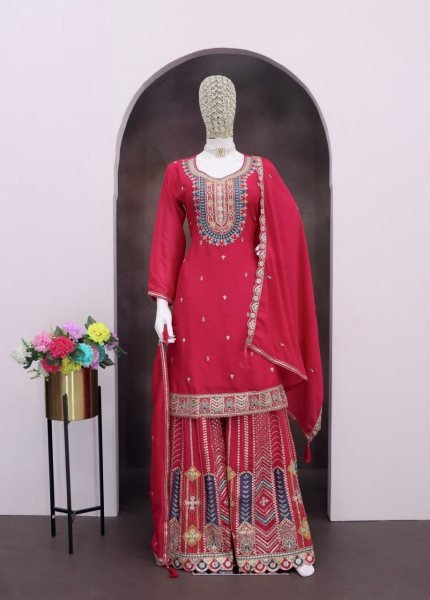 Heavy Chinon With Multi Thread And Zari Embroidery Pakistani Style Suit Shop Wholesale and Save Big Pakistani Suits Wholesale