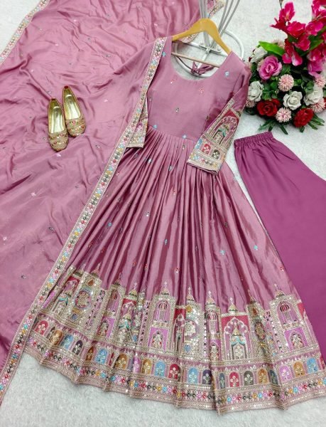 Heavy Chinon Anarkali Gown Set with Heavy Dori   Sequin Work Ready to Wear Ready To Wear Collection