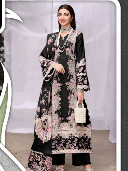 Heavy Cotton Embroidered Suit With Muslin Dupatta Wholesale Price Salwar Kameez