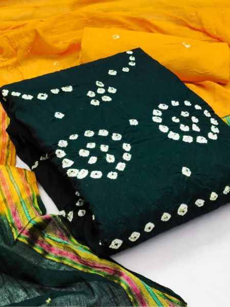 Arpita Cotton With Jacquard Panel Hand Bandhej Dress Material Wholesale  catalog