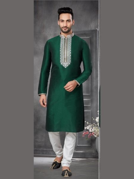 Heavy Cotton Jequard With Heavy Embroidery Work  Kurta Pajama  