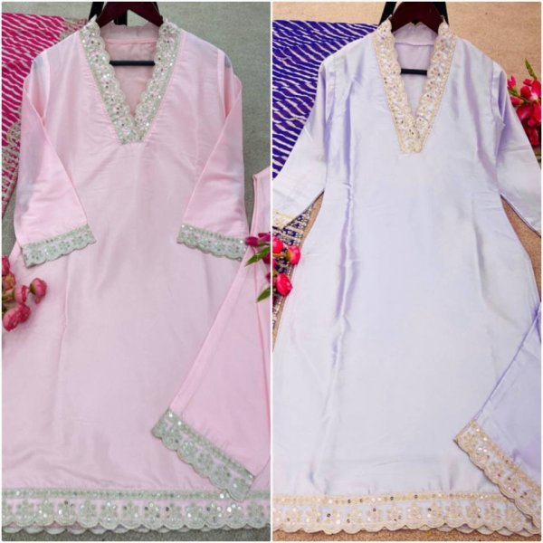 Heavy Creap Embroidery Sequence Work Kurti Pant With Dupatta  3 Piece Kurti Set