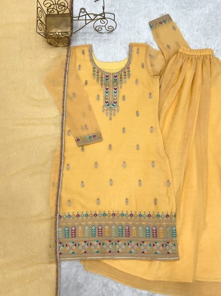 Heavy Crunchy Silk Embroidered Sharara Suit for Eid Festive Traditional Wear Wholesale UK USA Ready To Wear Collection