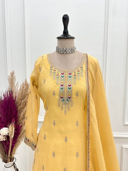 Heavy Crunchy Silk Embroidered Sharara Suit for Eid Festive Traditional Wear Wholesale UK USA Ready To Wear Collection