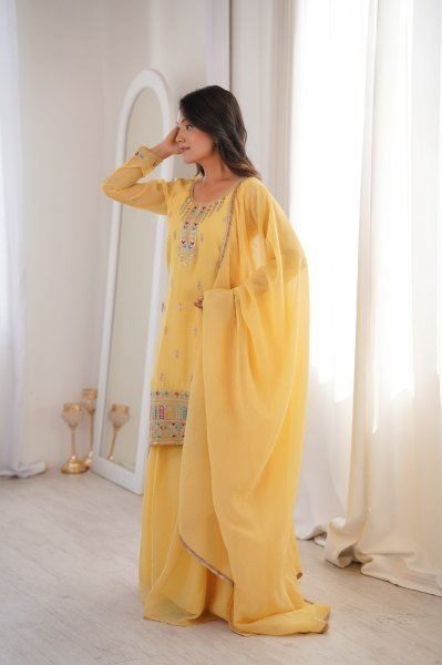 Heavy Crunchy Silk Embroidered Sharara Suit for Eid Festive Traditional Wear Wholesale UK USA Ready To Wear Collection