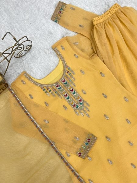 Heavy Crunchy Silk Embroidered Sharara Suit for Eid Festive Traditional Wear Wholesale UK USA Ready To Wear Collection