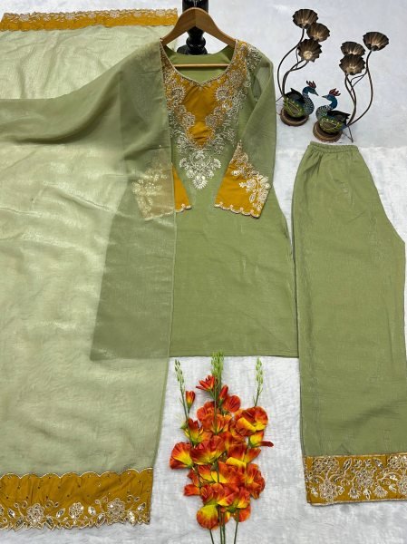 Heavy Crunchy Silk Party Wear Suit with Palazzo Pants and Embroidery Dupatta  Ready To Wear Collection