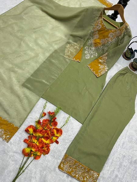 Heavy Crunchy Silk Party Wear Suit with Palazzo Pants and Embroidery Dupatta  Ready To Wear Collection