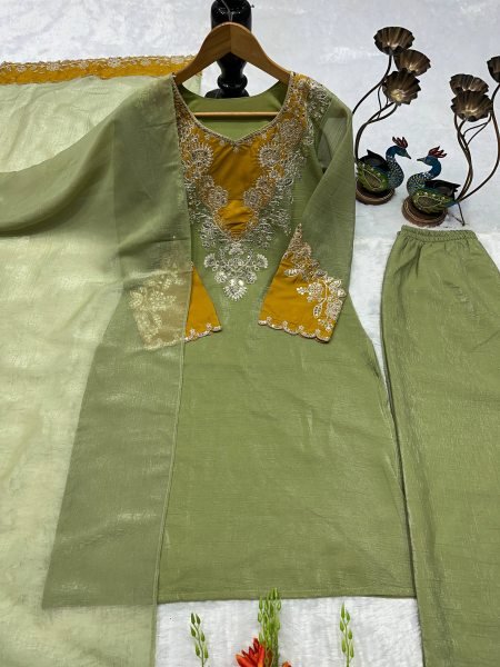 Heavy Crunchy Silk Party Wear Suit with Palazzo Pants and Embroidery Dupatta  Ready To Wear Collection