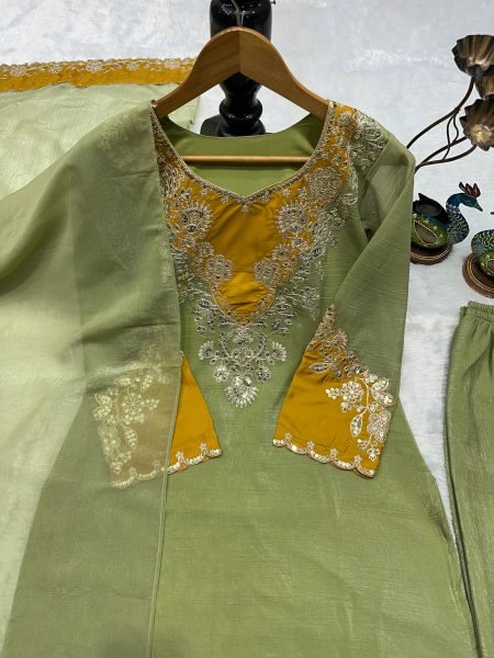 Heavy Crunchy Silk Party Wear Suit with Palazzo Pants and Embroidery Dupatta  Ready To Wear Collection