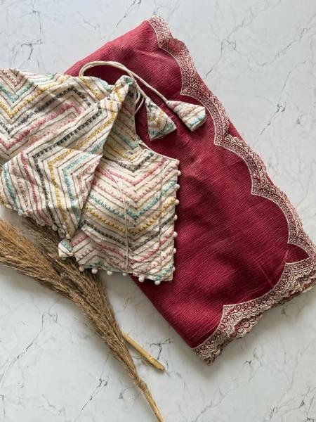 Heavy Crunchy Silk Saree with Multi Thread Work And Fully Stitched Blouse Sarees 