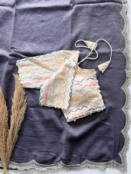 Heavy Crunchy Silk Saree with Multi Thread Work And Fully Stitched Blouse Silk Sarees Wholesale