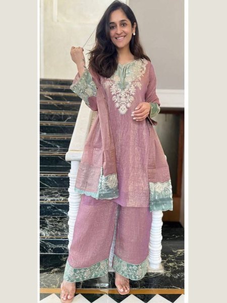 Heavy Crunchy Silk Straight Cut Suit with Palazzo and Embroidery Dupatta For Reseller Ethnic Party Wear  Ready To Wear Suit