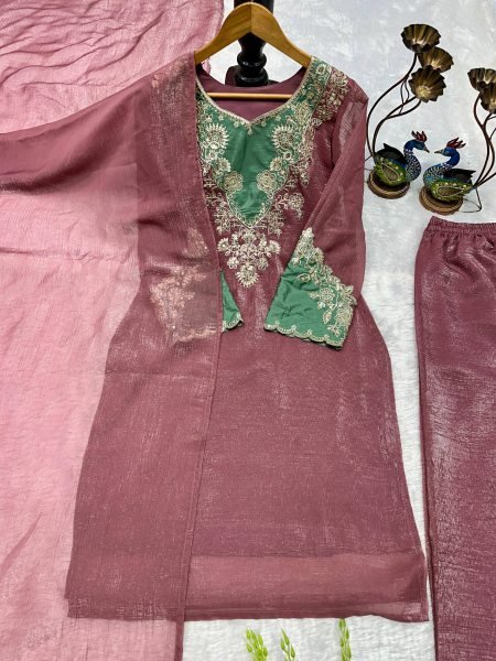 Heavy Crunchy Silk Straight Cut Suit with Palazzo and Embroidery Dupatta For Reseller Ethnic Party Wear  Ready To Wear Collection