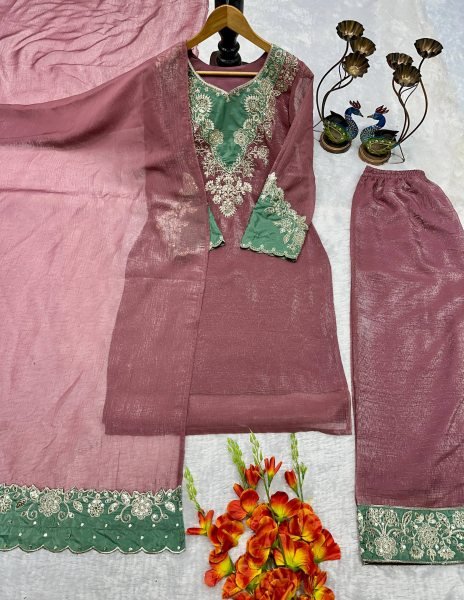 Heavy Crunchy Silk Straight Cut Suit with Palazzo and Embroidery Dupatta For Reseller Ethnic Party Wear  Ready To Wear Collection