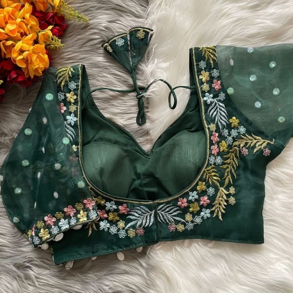 Heavy Dark Green Blouse in Soft Silk & Net with Designer Finish Wholesale Price Blouse Collection