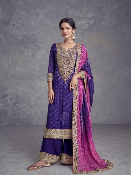 Heavy Embroidered Chinon Suit Set with Plazoo  Dupatta   Digital Print Wholesale Prices for Resellers Salwar Kameez