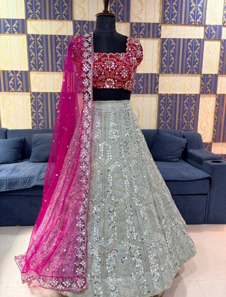 Heavy Embroidered Georgette Lehenga Choli With Butterfly Net Dupatta For Bridal Wear Designer Lehenga Choli