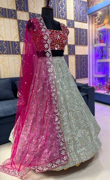 Heavy Embroidered Georgette Lehenga Choli With Butterfly Net Dupatta For Bridal Wear Designer Lehenga Choli