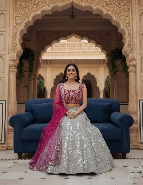 Heavy Embroidered Georgette Lehenga Choli With Butterfly Net Dupatta For Bridal Wear Designer Lehenga Choli