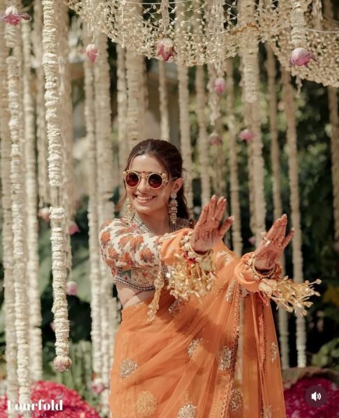 Bridal Look Orange Net Saree with Heavy Embroidery & Stitched Silk Blouse Ready to Wear Designer Wedding Sarees Wholesale