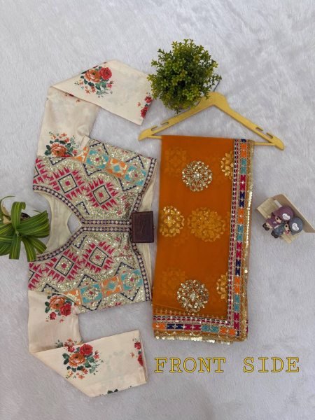 Bridal Look Orange Net Saree with Heavy Embroidery & Stitched Silk Blouse Ready to Wear Designer Wedding Sarees Wholesale