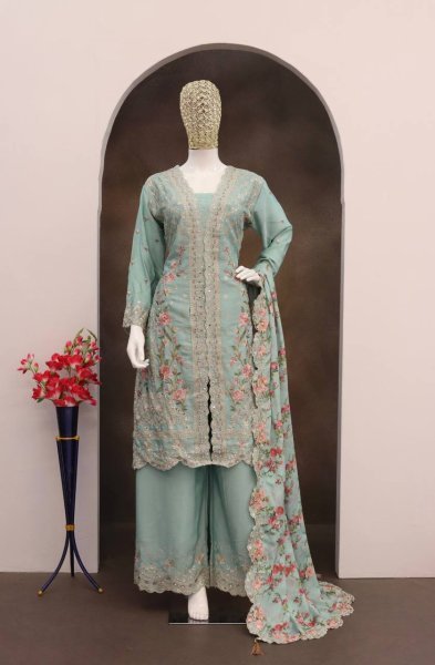 Heavy Embroidered Real Vichitra Sharara Set with Floral Dupatta Ideal for Wedding Occasions Designer Plazzo Salwar Suits Wholesale