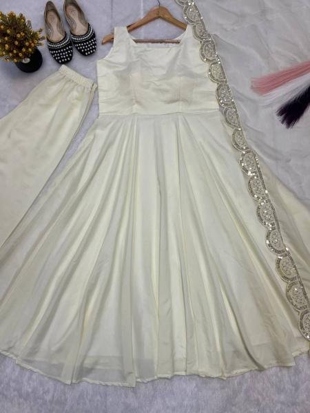 Heavy Embroidered White Anarkali Gown with 7 Meter Flair For Party Wear Anarkali Kurtis 
