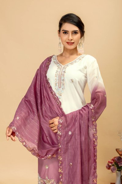 Heavy Embroidery Beads Work Georgette Kurti Palazzo Dupatta Set Ready To Wear Collection