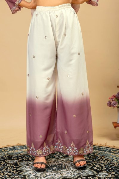 Heavy Embroidery Beads Work Georgette Kurti Palazzo Dupatta Set Ready To Wear Collection
