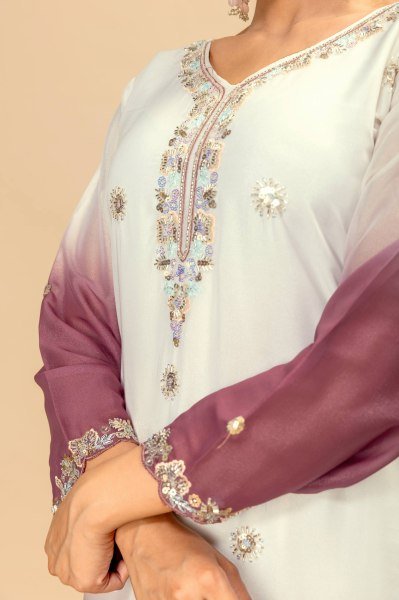 Heavy Embroidery Beads Work Georgette Kurti Palazzo Dupatta Set Ready To Wear Collection