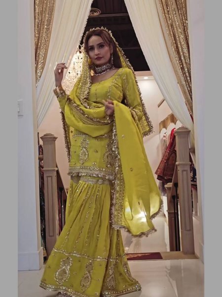 Heavy Embroidery Sharara Set Yellow Designer Wear for Celebrations Ready-to-Wear Wholesale Range Ready To Wear Suit