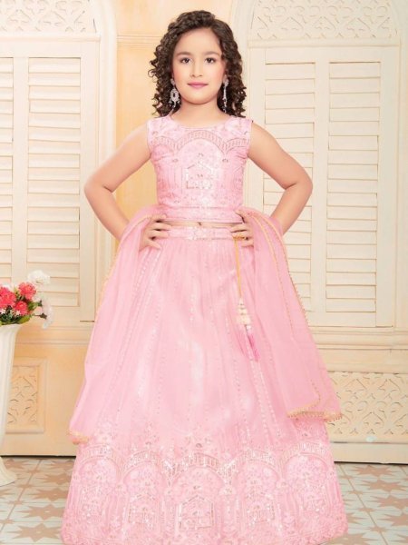 Heavy Embroidery Work Soft Net Kids Lehenga Choli  